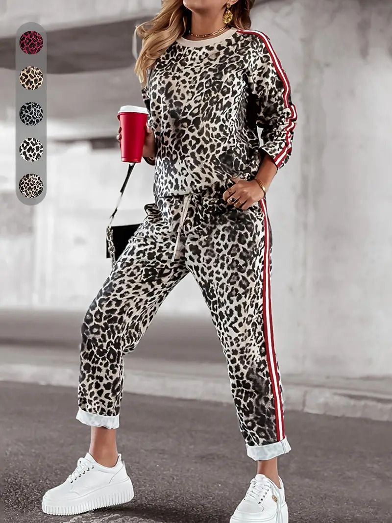Women's Clothing Spring And Autumn Sports Leisure Suit Creative Design Leopard Pattern Long Sleeve Trousers Two Piece Suit WA28+ML4_ecoleips.com