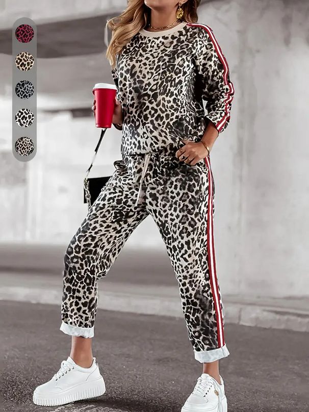 Women's Clothing Spring And Autumn Sports Leisure Suit Creative Design Leopard Pattern Long Sleeve Trousers Two Piece Suit WA28+ML4_ecoleips.com