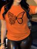 European And American Cross-border Foreign Trade Clothing, Simple Butterfly Round-neck Printed Women's Short-sleeve_ecoleips.com