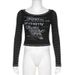 Women's Slim Fit Long Sleeve round Neck Top Sexy Letter Print European American Style Fashionable And Versatile Dark Color_ecoleips.com