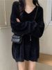 K Women's New V-neck Sweater; Soft, Sweet, And Lazy Style; Large Size Knitted Sweater For Women. No Necklace Or Other Accessories_ecoleips.com