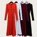 French Style Women's Long Knitted Dress With Long Sleeves Single Breasted Design Elegant Openwork Slim Fit For Tea Break_ecoleips.com