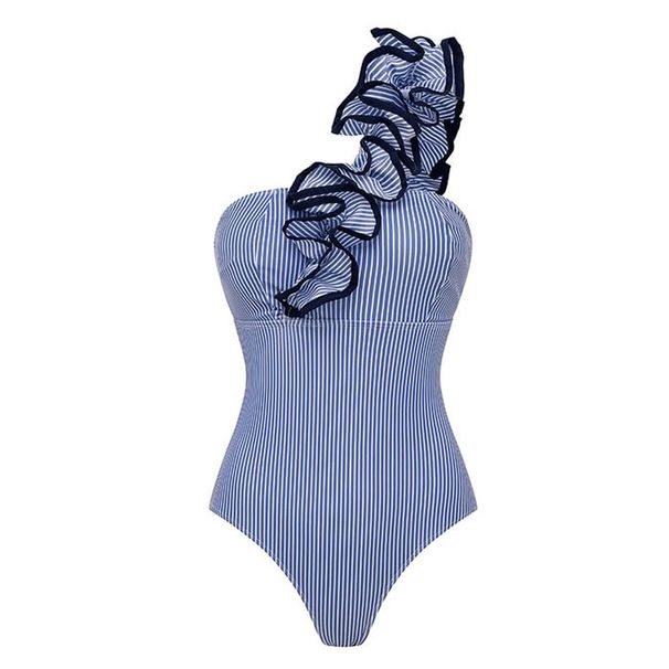Sexy One Piece Swimsuit Women Striped Ruffled Swimwear Women Vintage Print Monokini Female Bodysuit Girl Beach Bathing Suit_ecoleips.com