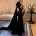 Women Sexy Sweetheart Neck Mermaid Dress Elegant Hight Waist Velvet Slim Prom Gowns Dress Casual Short Sleeve Solid Long Dress_ecoleips.com