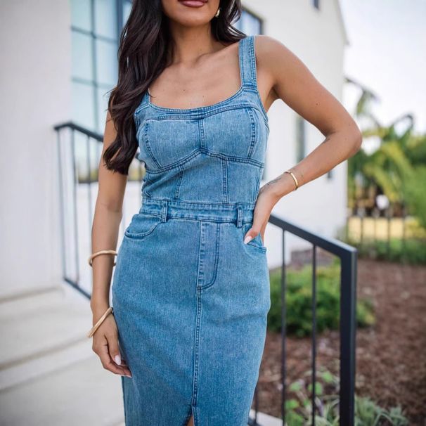 Fashionable Distressed Denim Suspender Dress Sexy Women's Clothing_ecoleips.com