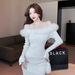 Winter Dress Sexy Slim Fit Wrap Hip Knitted Dress Off Shoulder Black Evening Dress Fashion Plush Party Prom Dress Women_ecoleips.com