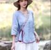 2026 Spring/Summer Cotton And Linen Women's Artistic Retro Seven-Calf-Sleeve Oblique-Collar Belted Embroidered V-Neck To_ecoleips.com