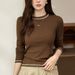 2025 #Craftsmanship Selection # Flower Needle Bright Thread Color Contrasting T-Shirt For Women's Long Sleeve 2025 Autumn New_ecoleips.com