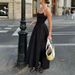 Women's Clothing Summer Sexy Black Suspender Square Neck Off Shoulder Slim Commuting Fashion Casual Temperament Dress Women_ecoleips.com