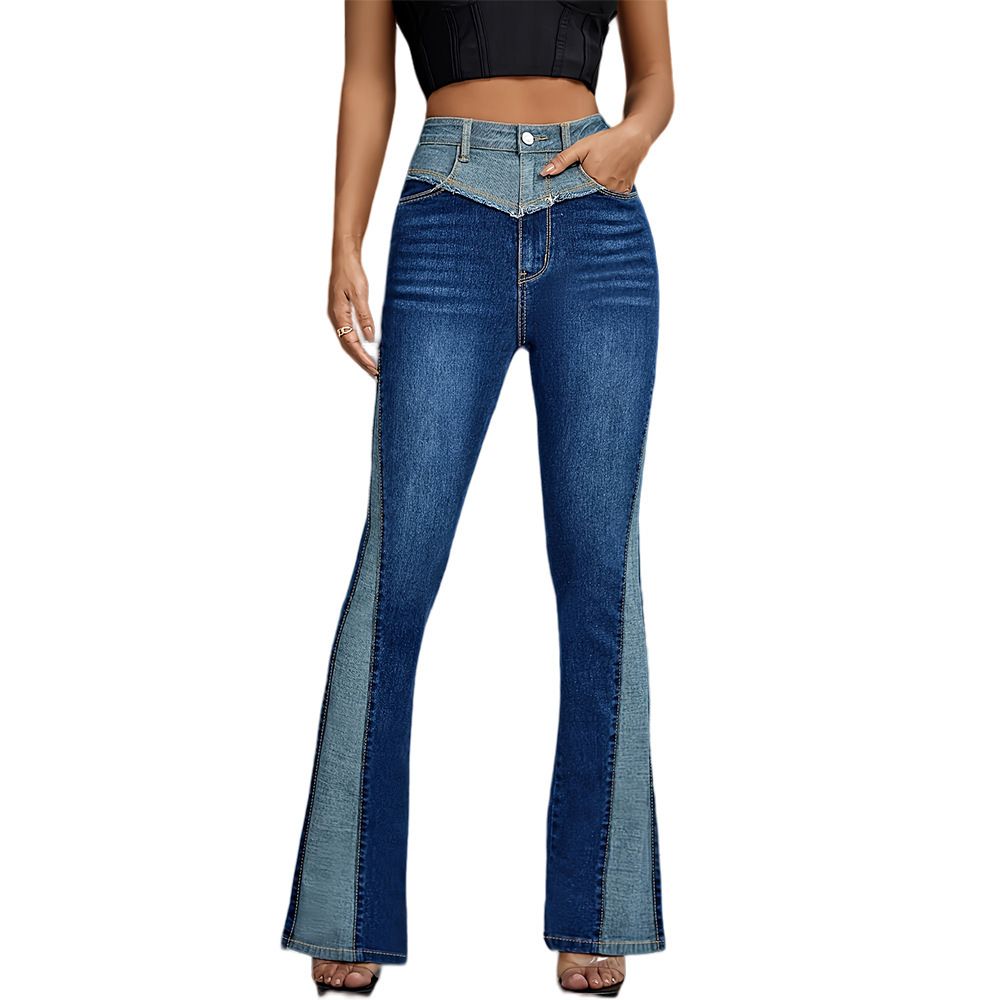 High Waist Slim Fit Jeans For Women Casual Fashion Spring Summer New Trend Splicing Contrasting Colors Office Lady Jeans_ecoleips.com