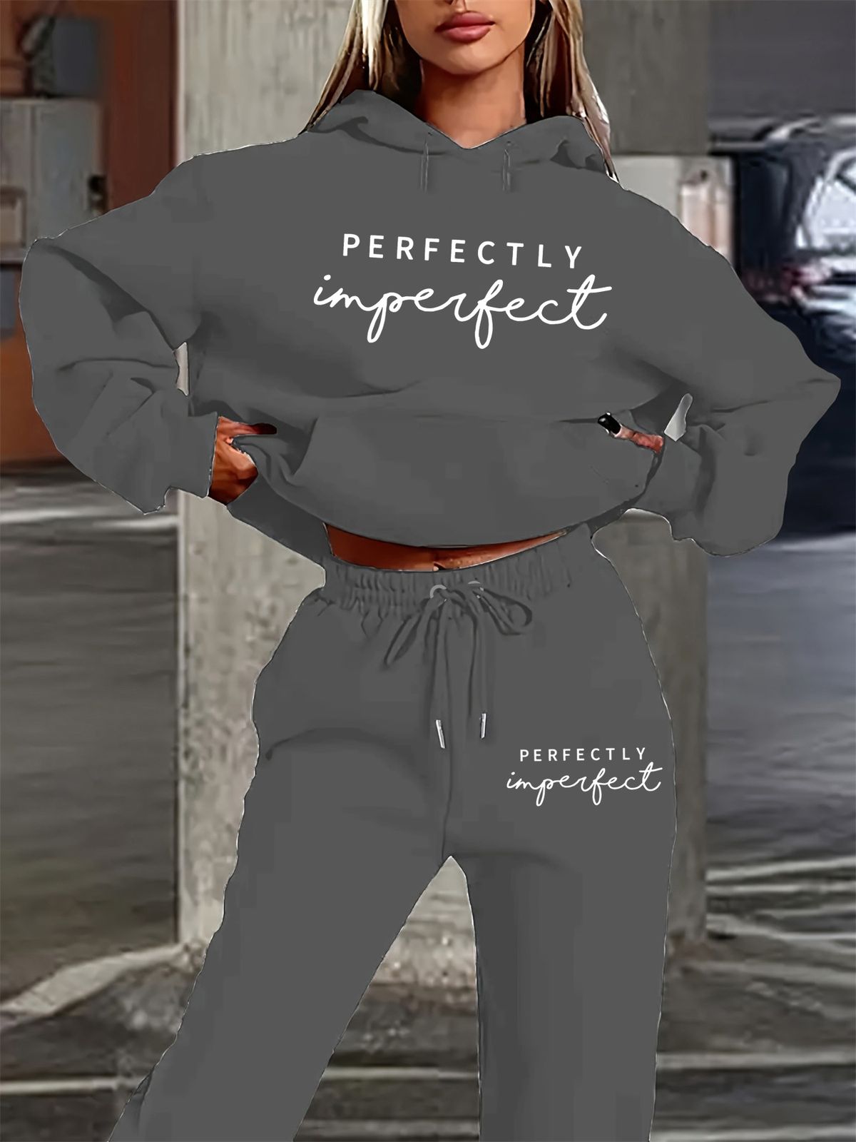 Women's Fashionable Casual Street Dance Wear Autumn/Winter Hooded Sweatshirt And Sweatpants Set Warm Perfect Letter Print Streetwear_ecoleips.com