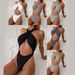 Women's Slim Fit Halter Neck Backless One Piece Bikini Sexy Striped Polka Dot Swimsuit European American Style Summer Vacation_ecoleips.com