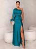 K New Women's Slanted Collar, Raglan Sleeves, Pleated Waist, Slit, Sexy Long Skirt_ecoleips.com