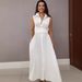 Women's Clothing Summer New Two Piece Long Skirt V Neck Sleeveless Solid Color Waist Dress_ecoleips.com