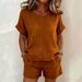 Women's Solid Color Loose Casual Two Piece Set European And American Style Summer New Arrival Short Sleeve Shorts Set_ecoleips.com