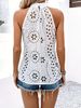 Eyelet Embroidered Mock Neck Tank Top, Elegant Sleeveless Top For Spring & Summer, Women's Clothing_ecoleips.com