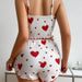 European And American Cross-Border Hot-Selling Women's Homewear Heart Knitted Printed Pajama Set Camisole Shorts Casual_ecoleips.com