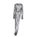 Women's Clothing Sexy Black See Through Dress With Lace Round Neck Long Sleeves And Slit Asymmetrical Dress Long Dress For Summer_ecoleips.com