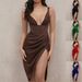 Sexy Deep V-High Waisted Camisole Evening Dress, Irregular Short Skirt, Women's Dress_ecoleips.com