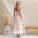 Women's Clothing Holiday Style Floral Waist Slim Fit Color Matching Sling Long Dress_ecoleips.com