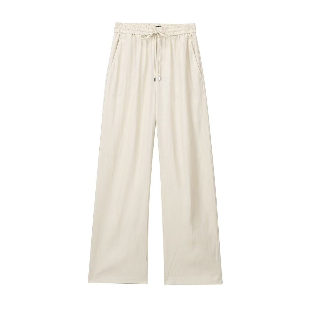 Suitable For All Seasons 2025 Spring Summer New Women's Casual Linen Elastic Waist Solid Color Wide Leg Pants_ecoleips.com