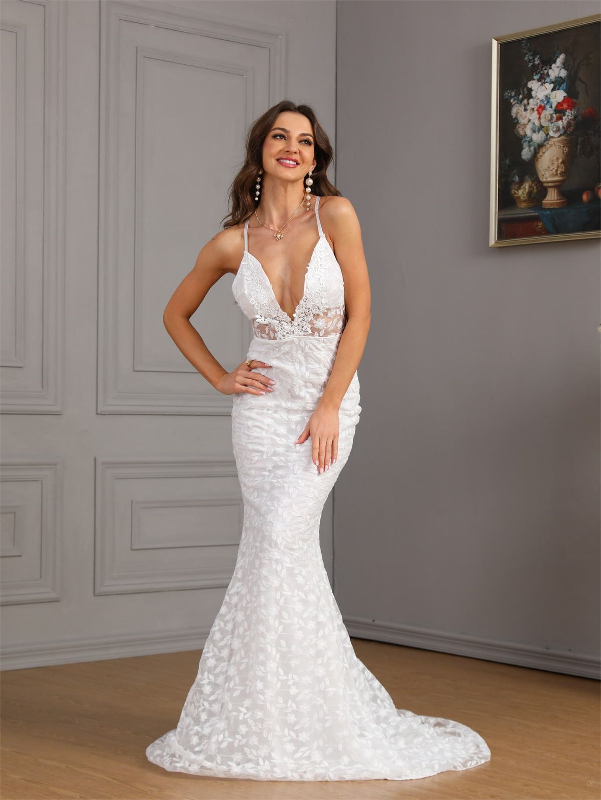 Women's Clothing Sexy Sleeveless Sling Tail Slim Wedding Dress Wedding Dress_ecoleips.com
