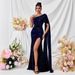 Women's Clothing New Party Evening Dress Party Sequin One Shoulder Slit Dress Evening Dress_ecoleips.com