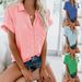 Women's Short Sleeve Button-Down Shirt – Classic Collar, Breathable Polyester, Versatile Solid Colors For Casual & Office Wear_ecoleips.com