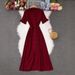Women's Clothing Women's Solid Color Knit Dress Summer Short Sleeved Single Breasted Hollowed Out Skirt High End Feel Style For Formal & Casual_ecoleips.com