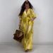 Women's Floral Print Lounge Set – Elegant Long-Sleeve Top + Wide-Leg Pants, Summer Viscose-Blend Two-Piece Outfit (Yellow/Green/Grey)_ecoleips.com