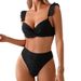 Yonghe New Cross Border European And American Solid Color Flying Split Swimsuit Female Sexy Beach Bikini Swimsuit Wholesale_ecoleips.com