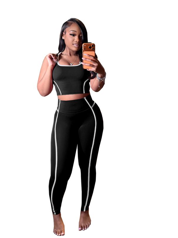 TW888 Color Block High-Waisted Yoga Suit Women's Fashion Casual Sports Vest Two-Piece Set European And American Style_ecoleips.com