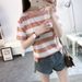 Summer Trendy Women's Short-sleeved Loose Pullover Split-ended T-shirt Colored Stripes_ecoleips.com