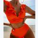 Women's Clothing Multi Color Ruffled V Neck Split Swimsuit High Waist Split Bikini_ecoleips.com