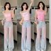 Unique Design Blush Gradient Color Jeans For Women, Spring And Autumn Vintage High-waisted Straight-leg Pants, Loose_ecoleips.com