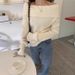 Elegant Off-Shoulder Knit Sweater For Women - Soft Cotton Blend, Long Sleeve, Crew Neck, Stretchable & Comfortable, Versatile Casual Wear_ecoleips.com