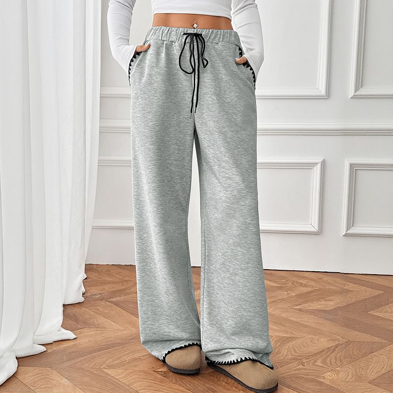 "Casual Drawstring Wide-Leg Pants – Elastic Waist Straight Trousers For Women (S-XL, Polyester, Grey)"_ecoleips.com