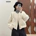girl Winter New Retro Loose Round Neck Single-Breasted Quilted Warm Large Pocket Cotton Jacket_ecoleips.com