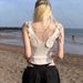Sexy Sleeveless Slim Fit Camisole with Lace Angel Wing Decoration European American Style New Summer Ballet Style Top for Women_ecoleips.com