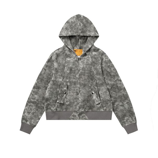WD069 High-end Street Style Hot Girl Jacket, Retro Women's Trendy Short Deconstructed Design Hooded Cardigan Sweatshirt_ecoleips.com