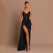 Women's Clothing Sexy Slim Deep V Waist Satin Slit Transparent Shoulder Strap Suspender Dress_ecoleips.com