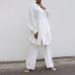 ZANZEA Women's Casual Suit 2023 European American Style Irregular Hem Collared Shirt Solid Color Straight Leg Pants_ecoleips.com