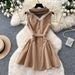 French Style Women's Sleeveless A-Line Dress High Waisted Slimming Elegant Khaki Summer Dress_ecoleips.com