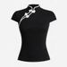 New Chinese Style Women's T-Shirt Button Design Slim Fit Sexy Style Cheongsam Collar Short Sleeve Top Niche 2026_ecoleips.com