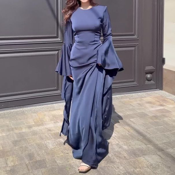 Muslim Dress Women Elegant Dubai Abaya Dress – Slim Fit With Waist Detail (White/White/Red/Dark Blue/Black, XS-XXXL)_ecoleips.com