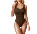 LazyZoom Square Neck Ribbed Triangle Panty One-piece Bodysuit Shapewear Thong Quick-dry Breathable Tight-fitting Yoga Suit_ecoleips.com