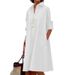 A Long Shirt In Solid Color, With A Simple And Elegant Commuting Style And A Lapel Cardigan Dress_ecoleips.com