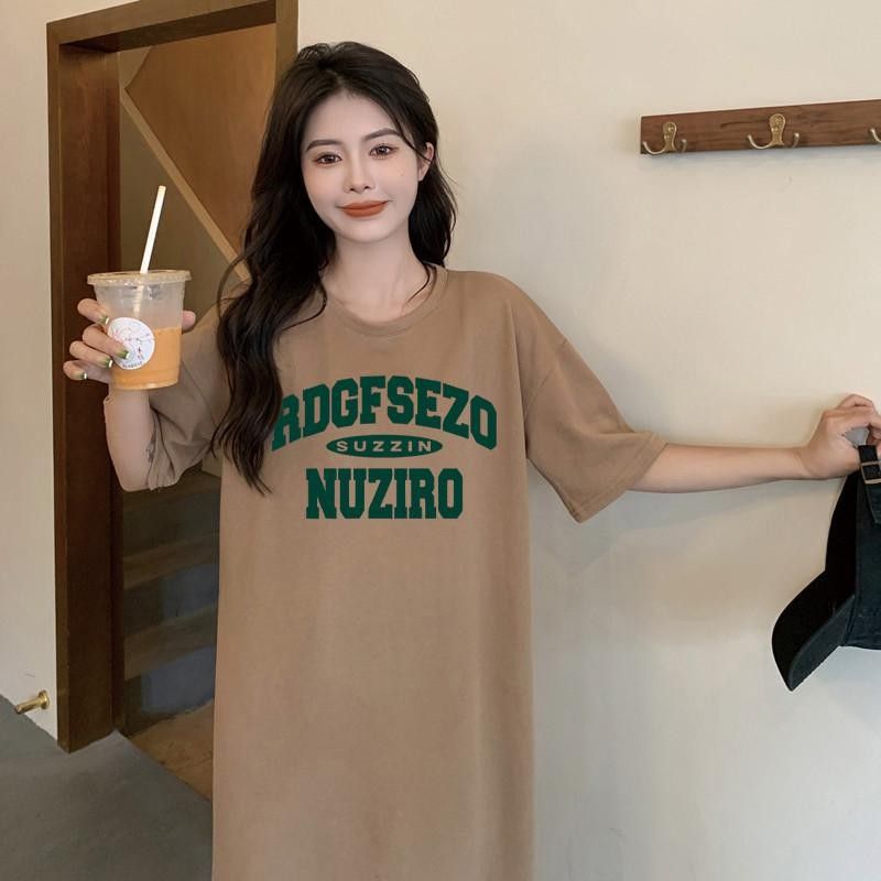 Popular Simple English Printed Short-sleeved Women Maternity Dress Summer Loose Round Neck Home Wear_ecoleips.com