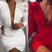 Women's Solid Color Deep V Neck Slim Bodycon Dress Long Sleeved Autumn Winter Style European American Cross Border Fashion_ecoleips.com