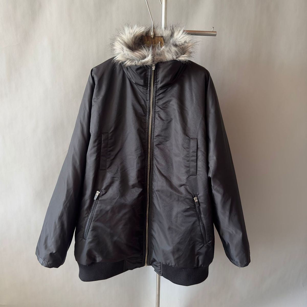girl Niche Design Oversized Lined Four-Pocket High Collar Bomber Jacket Women's Parka Large Fur_ecoleips.com